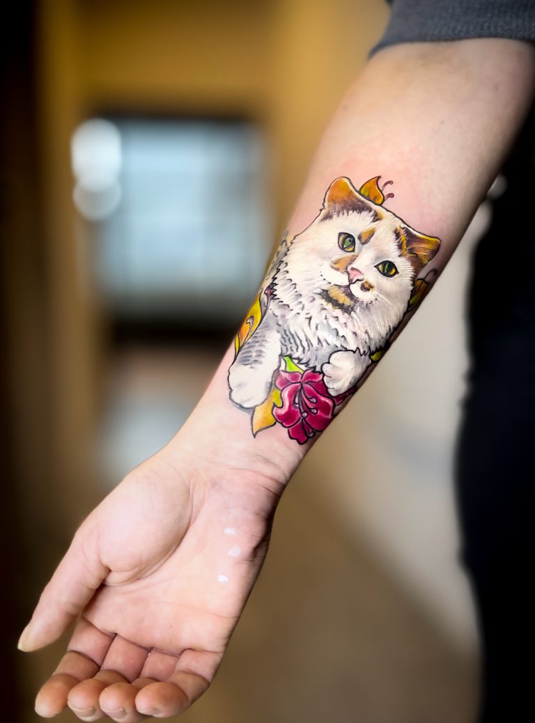 kot kolorowy tatuaz szczecinek kattattoo